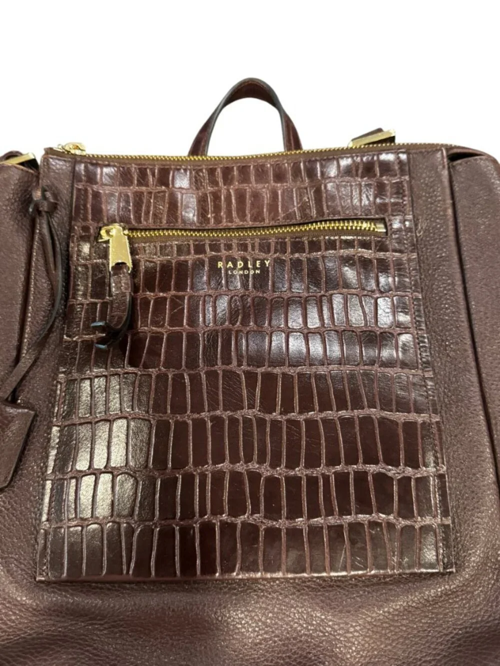 Radley London Brown Croc Embossed Leather Backpack Zip Top